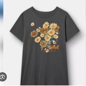 Torrid Van Gogh Tee Shirt Dark Gray  with Yellow Floral Print